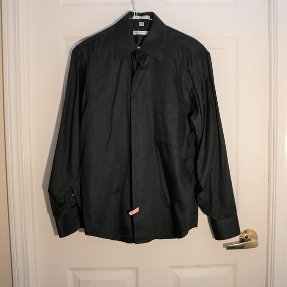 Geoffrey Beene Men's Regular Fit Sateen Wrinkle Free Dress Shirt Black Size 15 - Picture 2 of 4